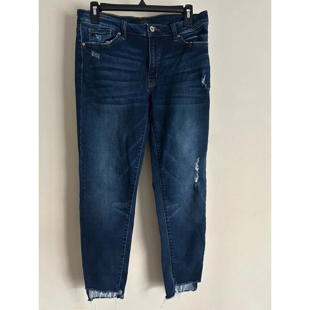 Kancan Mid Rise Ankle Skinny Jeans Size 11/29 Dark Wash Raw Hem KC8396D